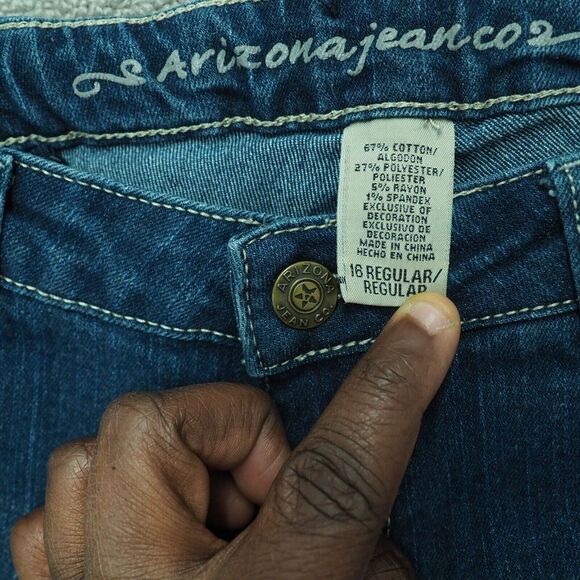 Arizona Straight Jeans Girls' Size 16 Blue Denim Regular Fit Mid Rise Cotton - Picture 6 of 8